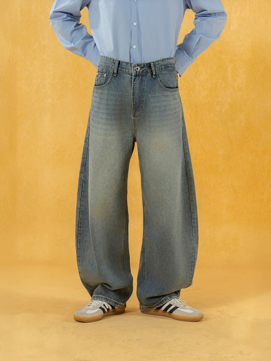 Men's Distressed Blue Wide Leg Jeans