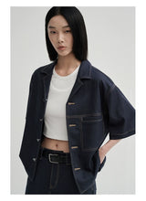Cropped Contrast Cuban Collar Shirt Jacket