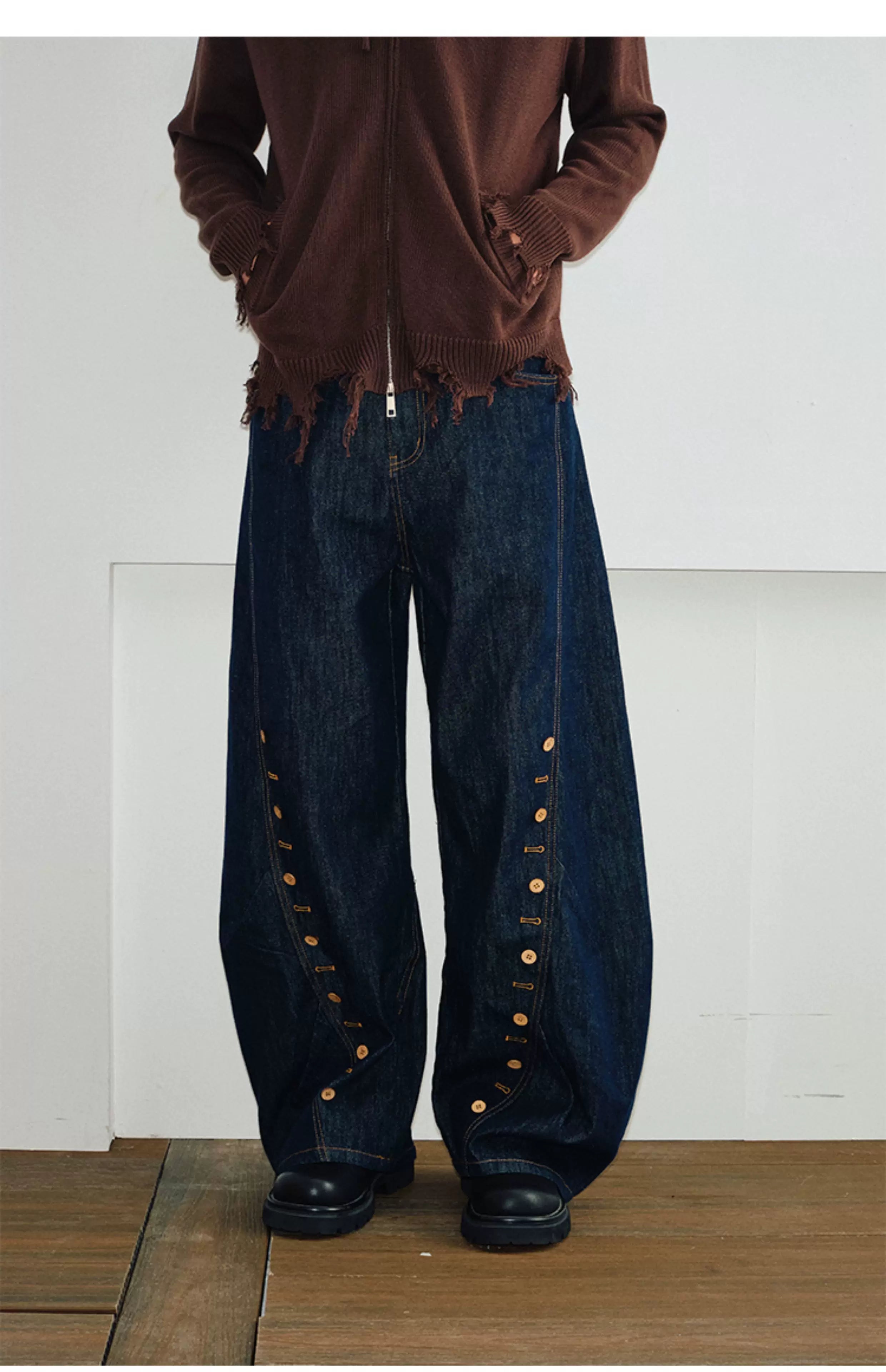 Men's Curved Wide Leg Denim Pants