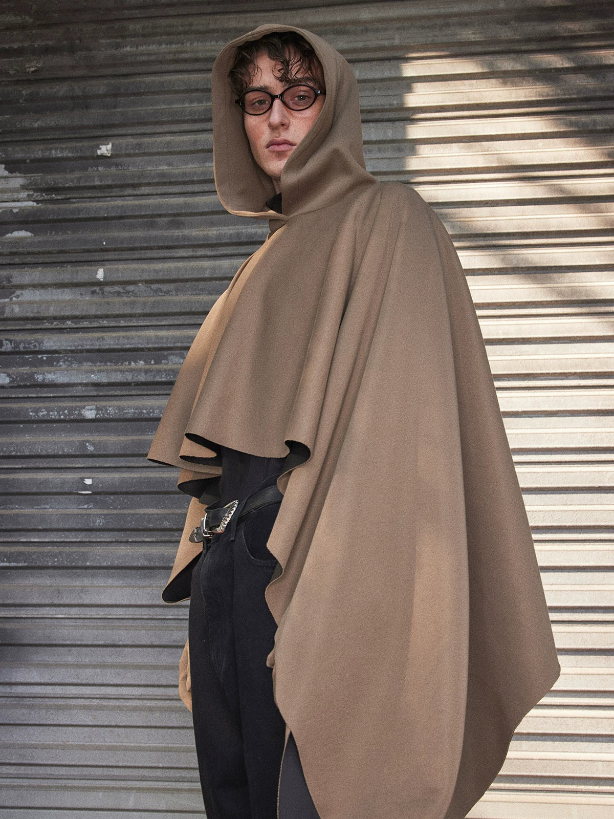 Dark Bat-Sleeve Hooded Cloak Coat