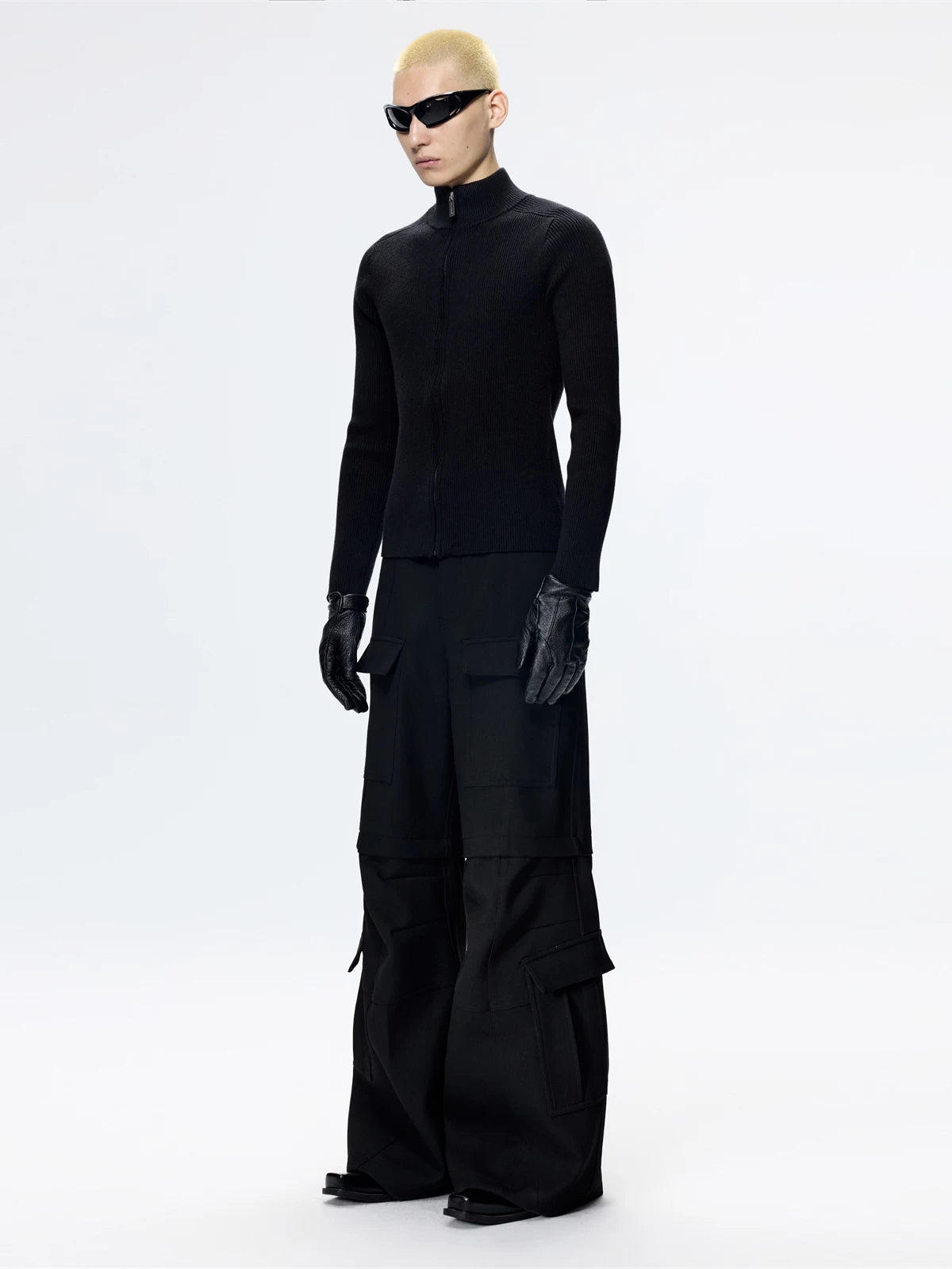 Unisex Black Short Slim Knit Cardigan