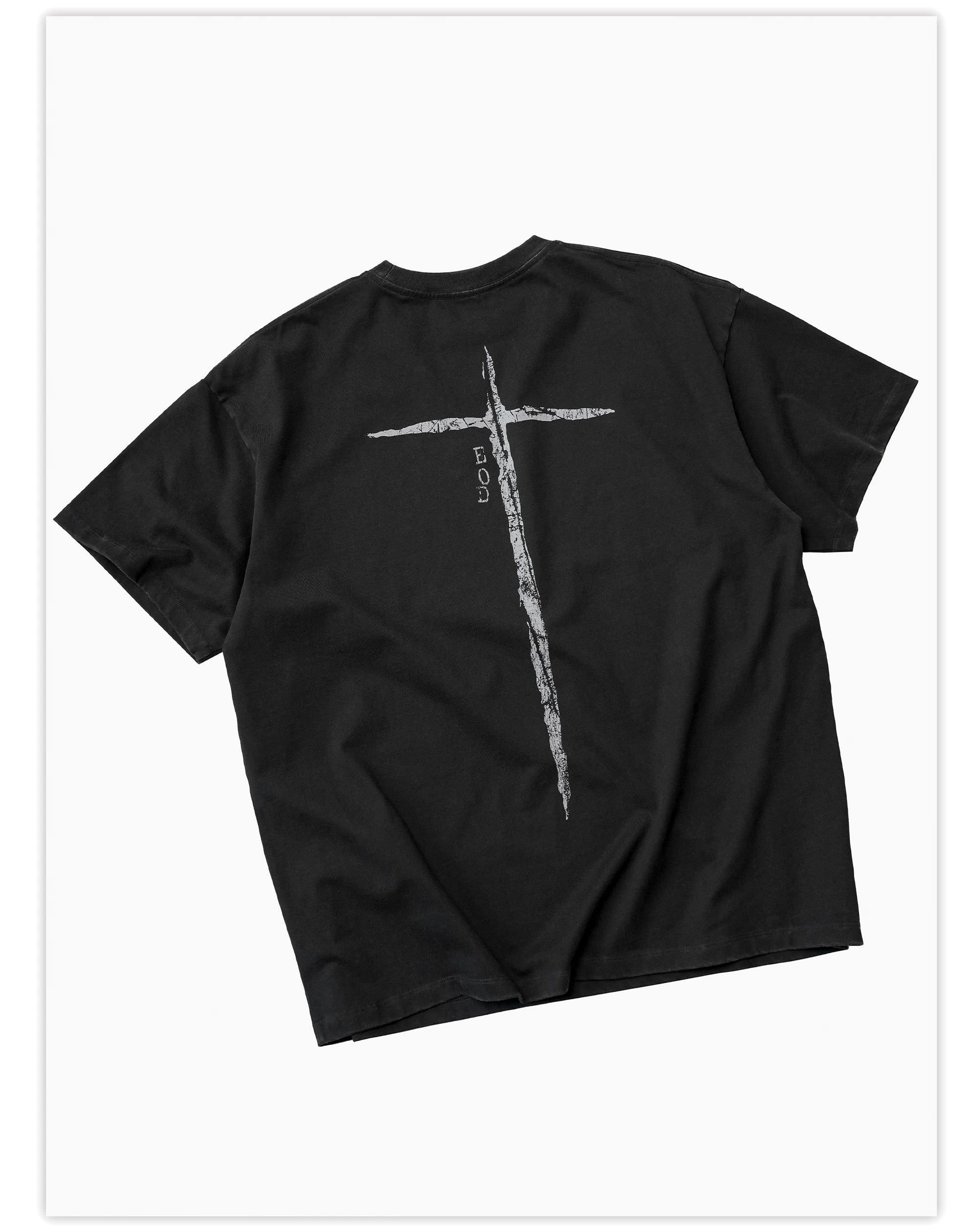 Washed Black Printed Cotton Loose T-Shirt