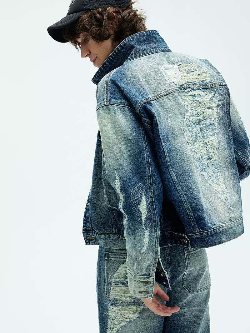 Two Tone Cropped Wide Denim Jacket