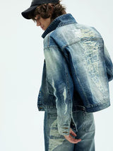 Two Tone Cropped Wide Denim Jacket