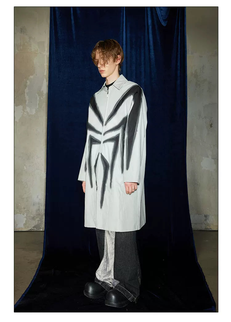 Spider Print Grey Mid-length Coat