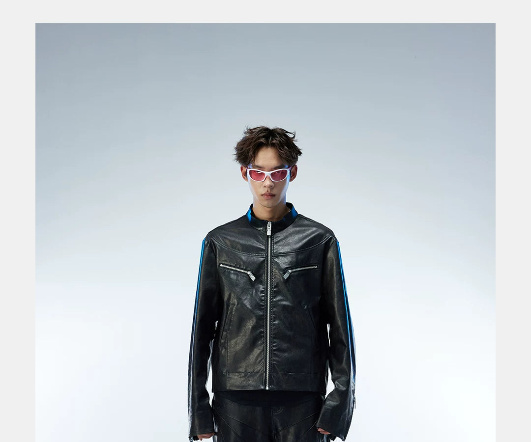 Men's Distressed Cropped Leather Moto Jacket