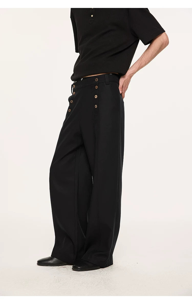 Lyocell Double-breasted Loose Straight Casual Pants