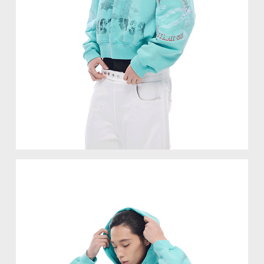 Tri-color Washed Distressed Embroidered V-neck Hoodie