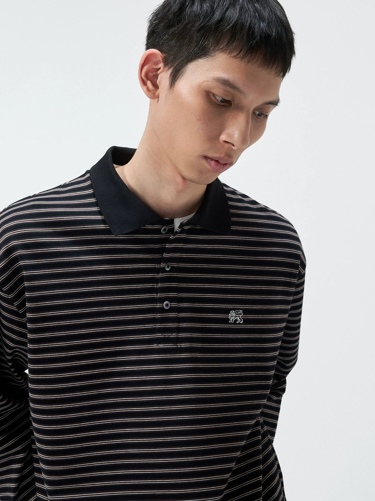 Striped Embroidered Long Sleeve Polo Tee