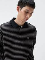 Striped Embroidered Long Sleeve Polo Tee