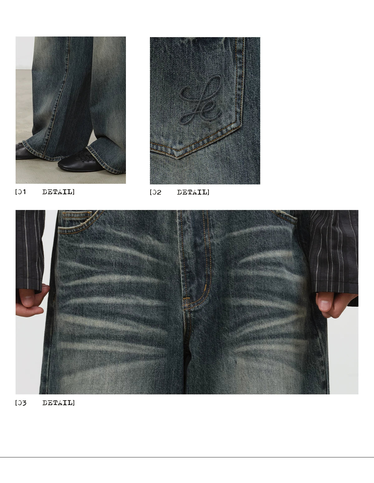 Blue Gray Washed Straight Loose Jeans