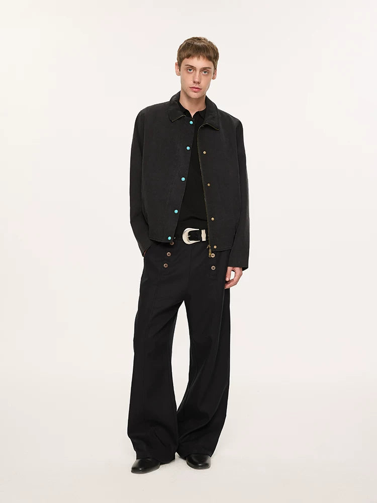 Lyocell Double-breasted Loose Straight Casual Pants