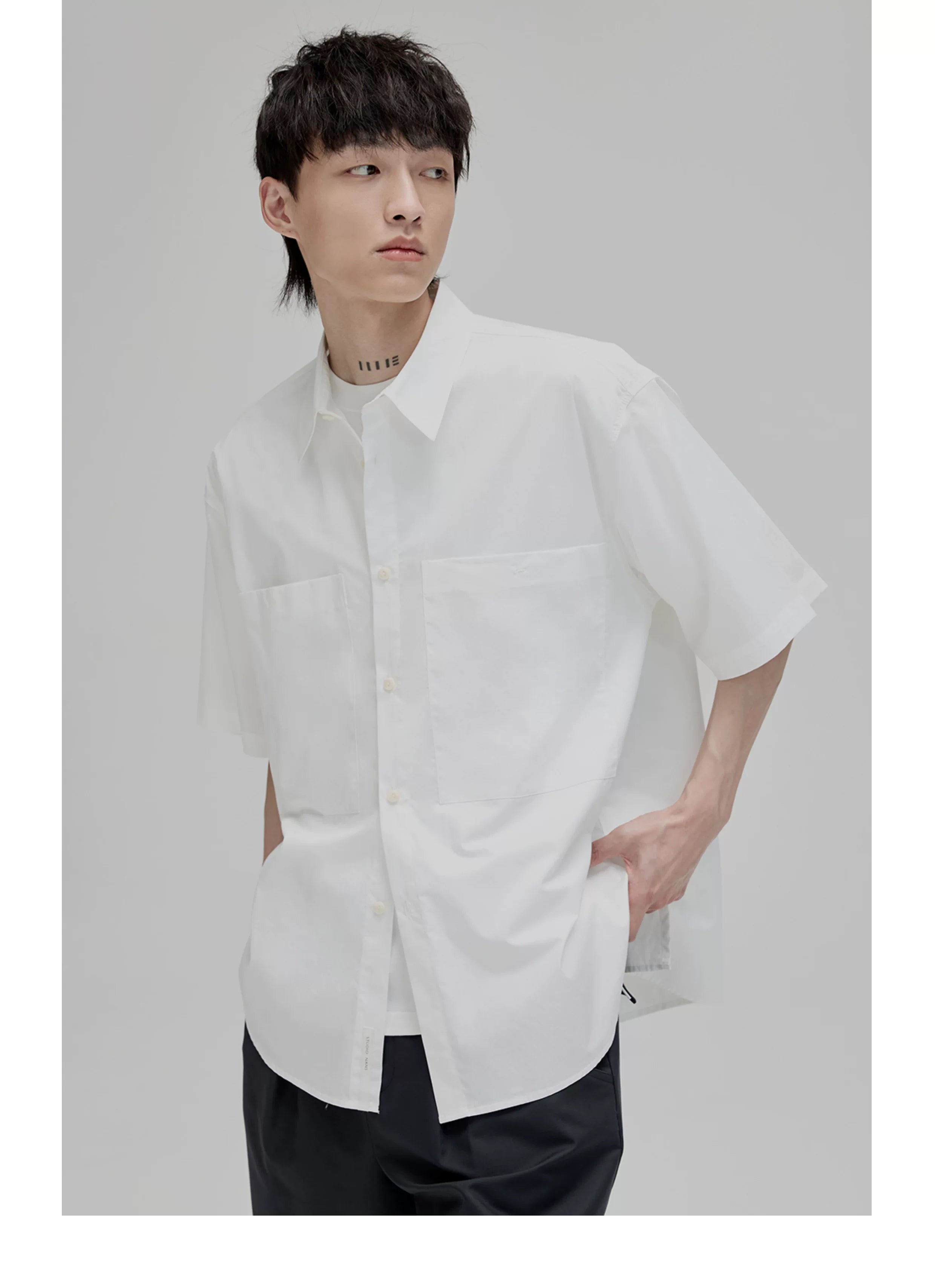 Short Sleeve Square Neck Cotton Shirt