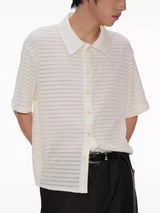 Hollow Striped Short Sleeve Crop Shirt