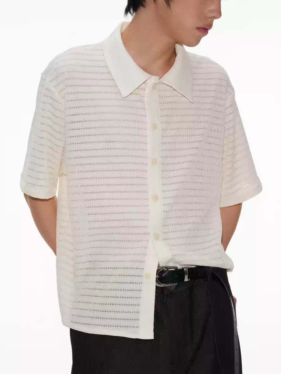Hollow Striped Short Sleeve Crop Shirt