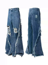 Loose Fit Distressed Washed Cotton Jeans