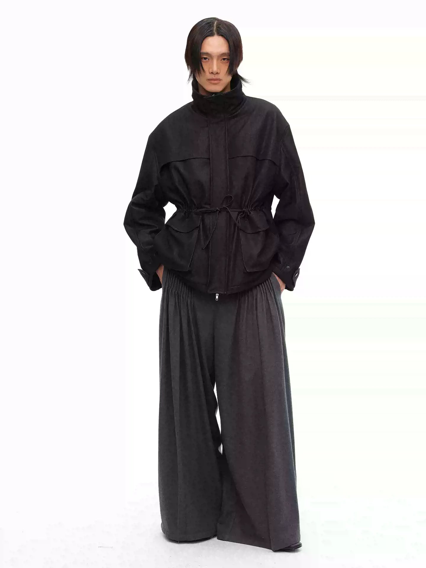 Drawstring High Neck Loose Padded Parka