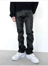 Black Waxed Flared Jeans
