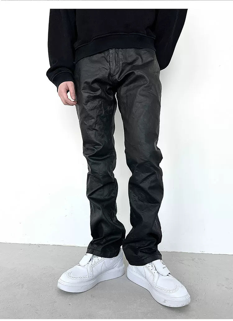 Black Waxed Flared Jeans