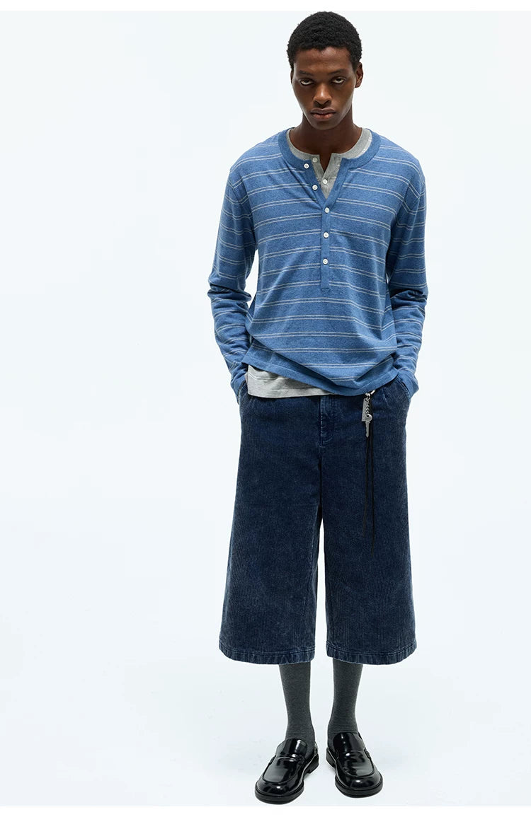 Striped Henley Cotton Cashmere Sweater