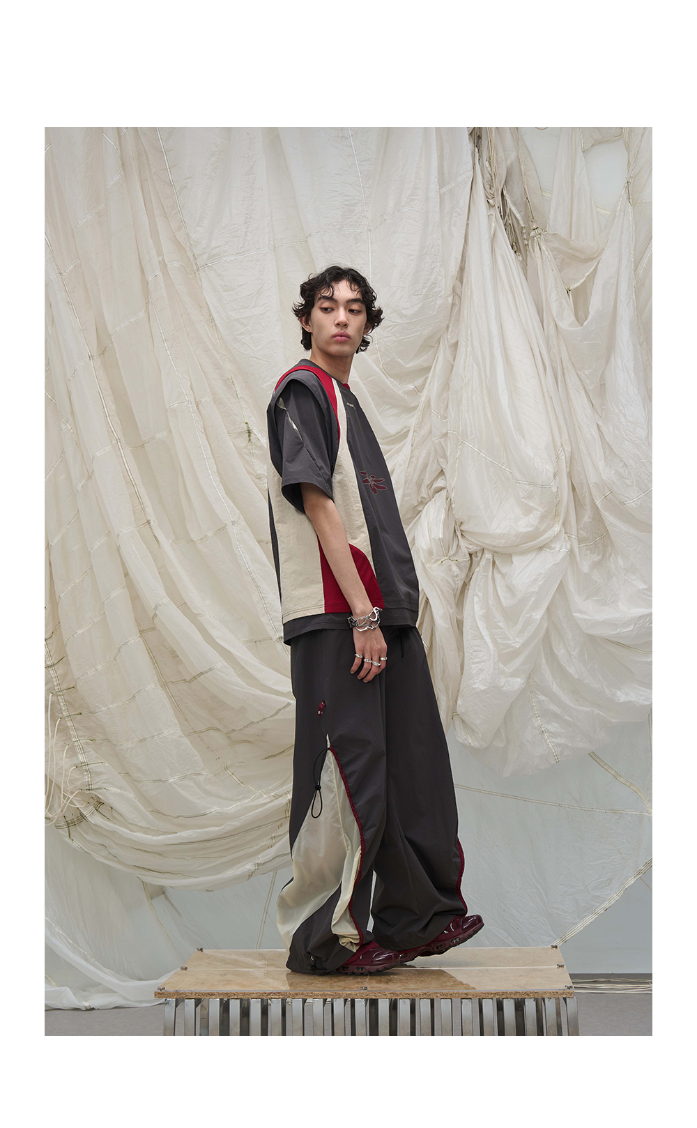 Contrast Paneled Double Cuffed Nylon Pants