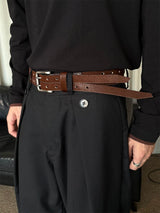 Horsehair Double-breasted Asymmetric Top-grain Leather Belt
