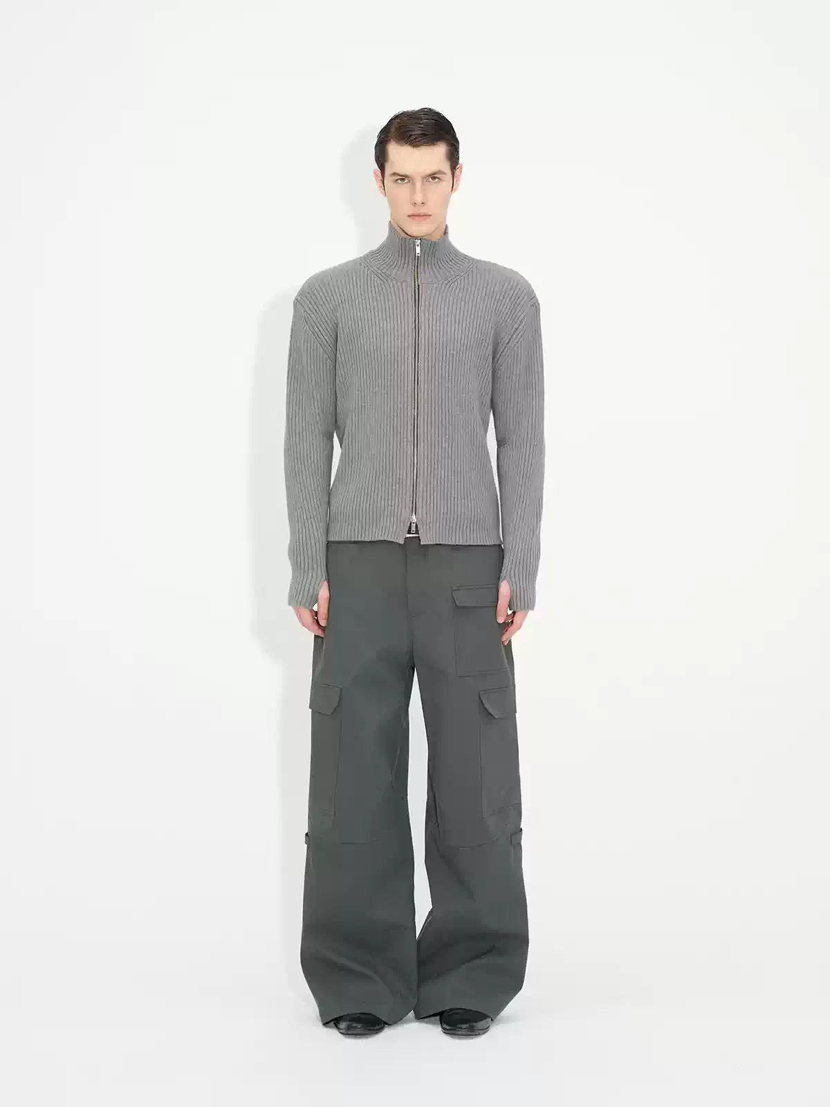 Double Zipper Thick Wool Knitted Jacket