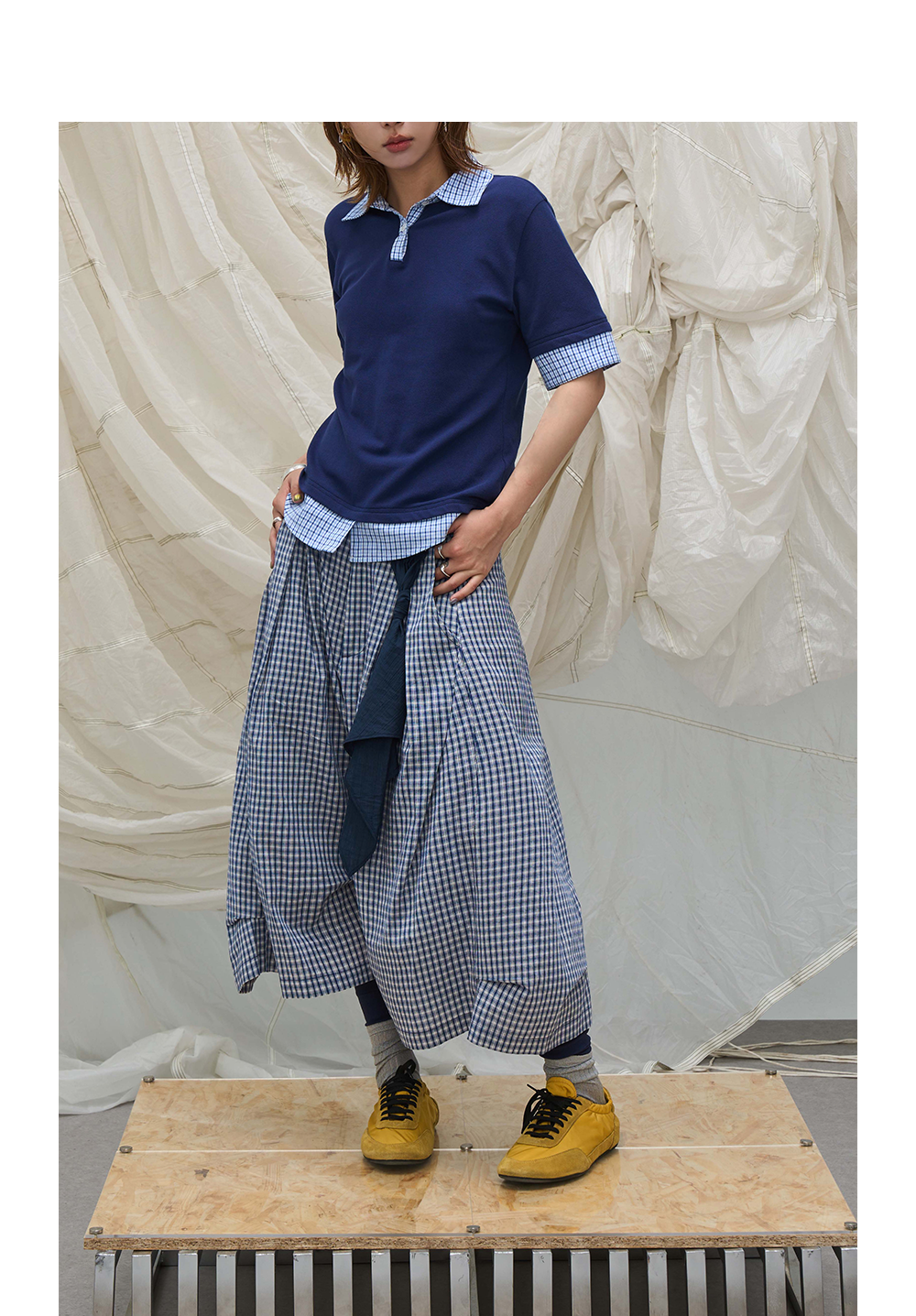 Detachable Plaid Pleated Cropped Pants