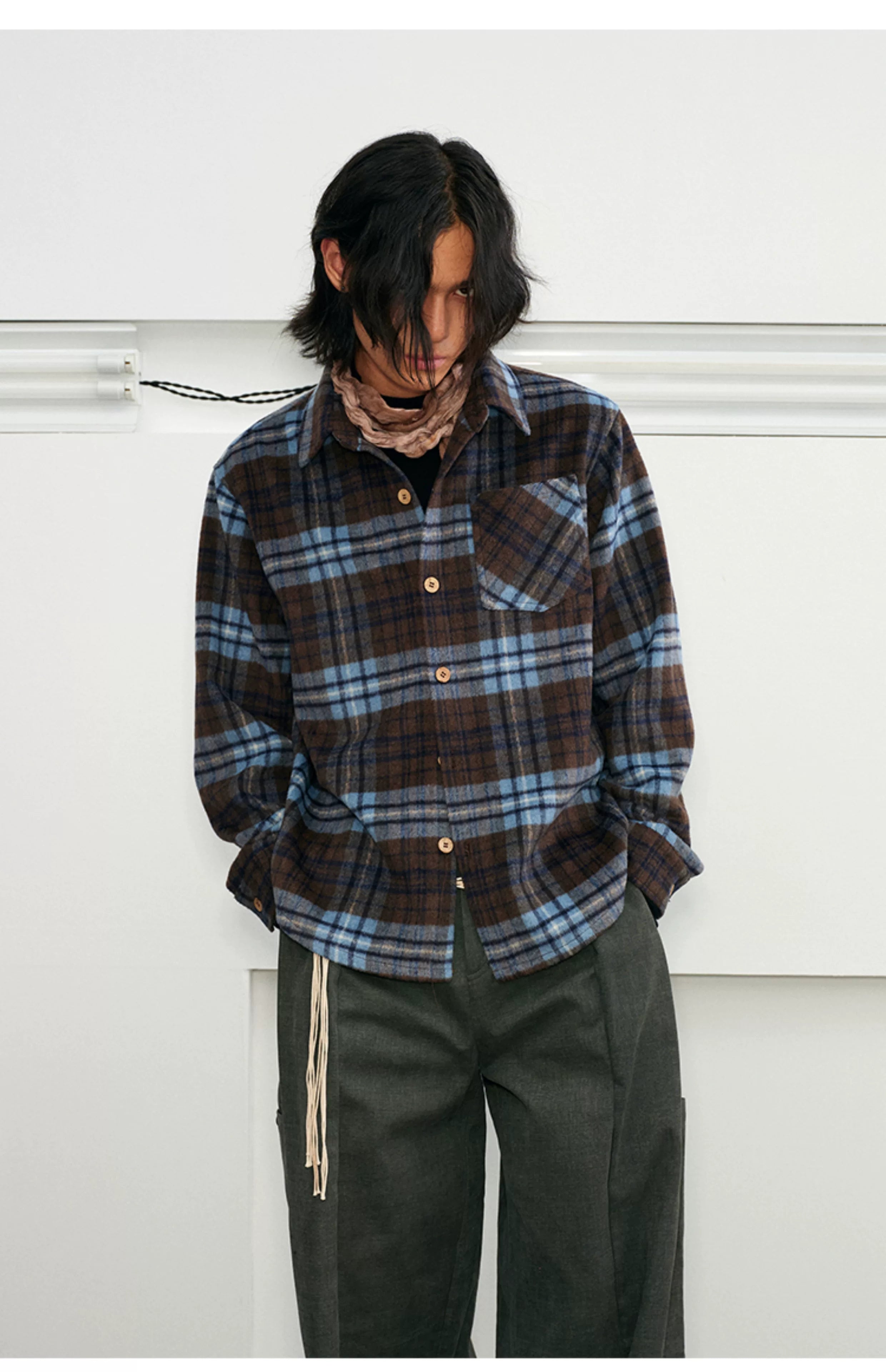 Men's Long-sleeve Plaid Wool Blend Shirt