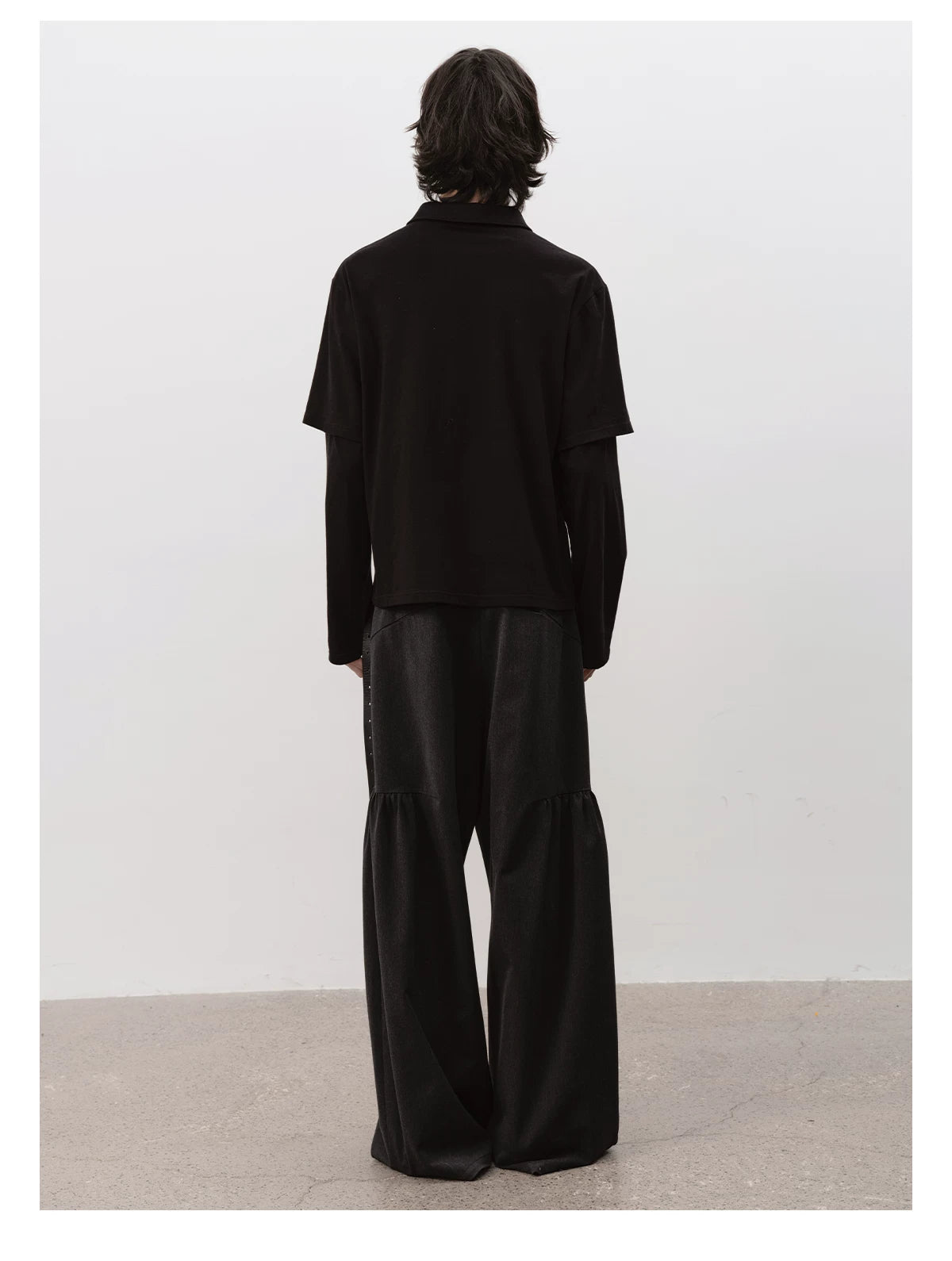 Black Boxy Fit Fake Two-Piece Polo