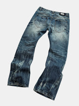 Vintage Washed Blue Printed Curved Jeans