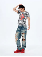 Zebra Print Letter Graphic Crew Neck Tee