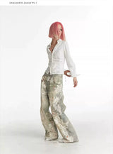 Vintage Digital Lace Print Flare Jeans