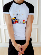 Vintage Cat Print Raglan Tee