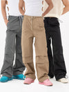 Black Khaki Drawstring Wide Leg Pants