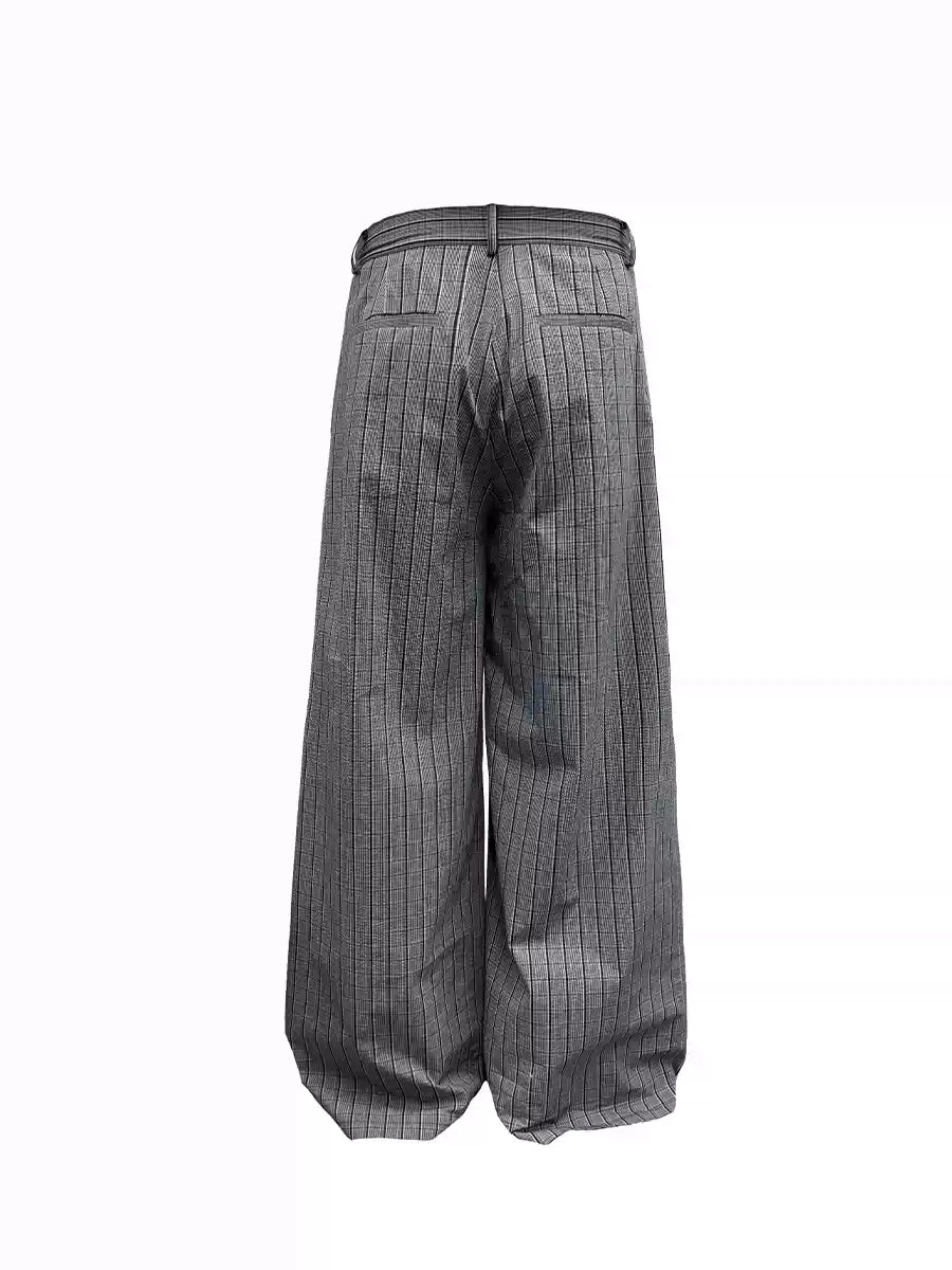 Plaid Pleated Wide Leg Pants