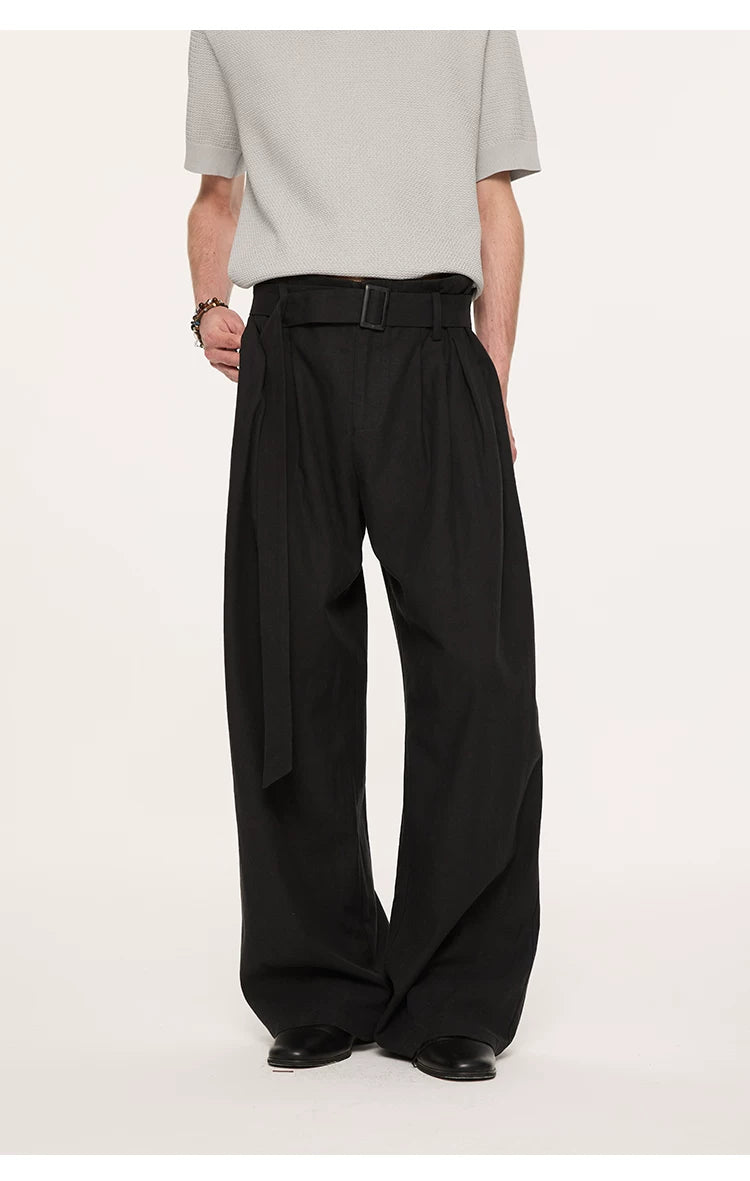 High Waist Wide Leg Belted Pants