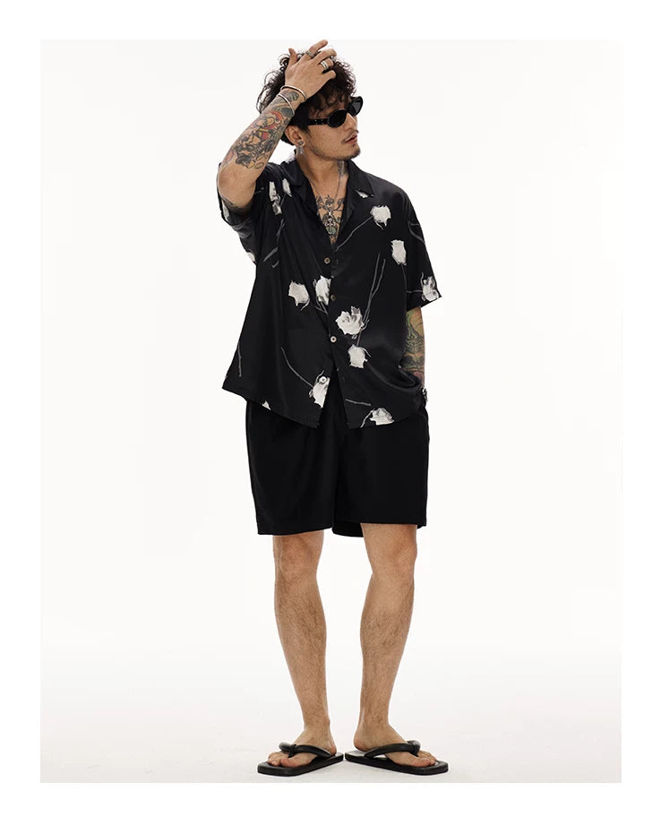 Black Rose Cuban Collar Hawaiian Shirt