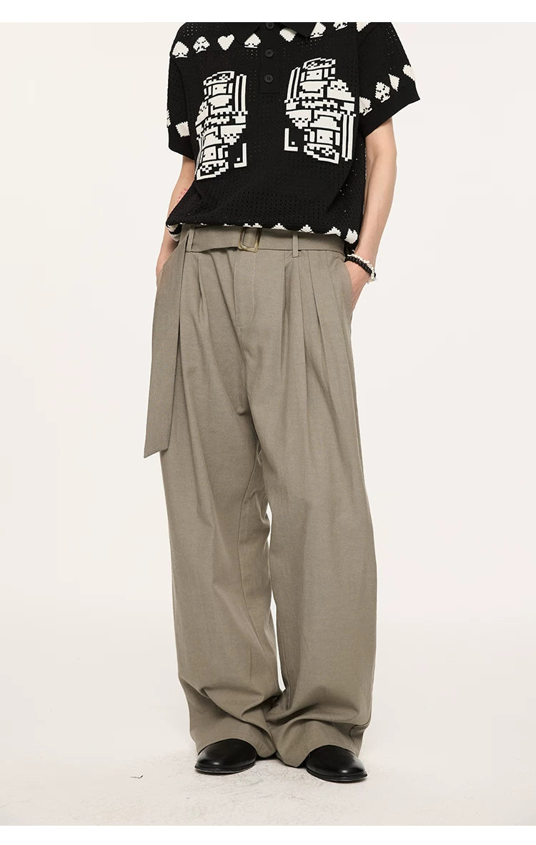 High Waist Wide Leg Belted Pants
