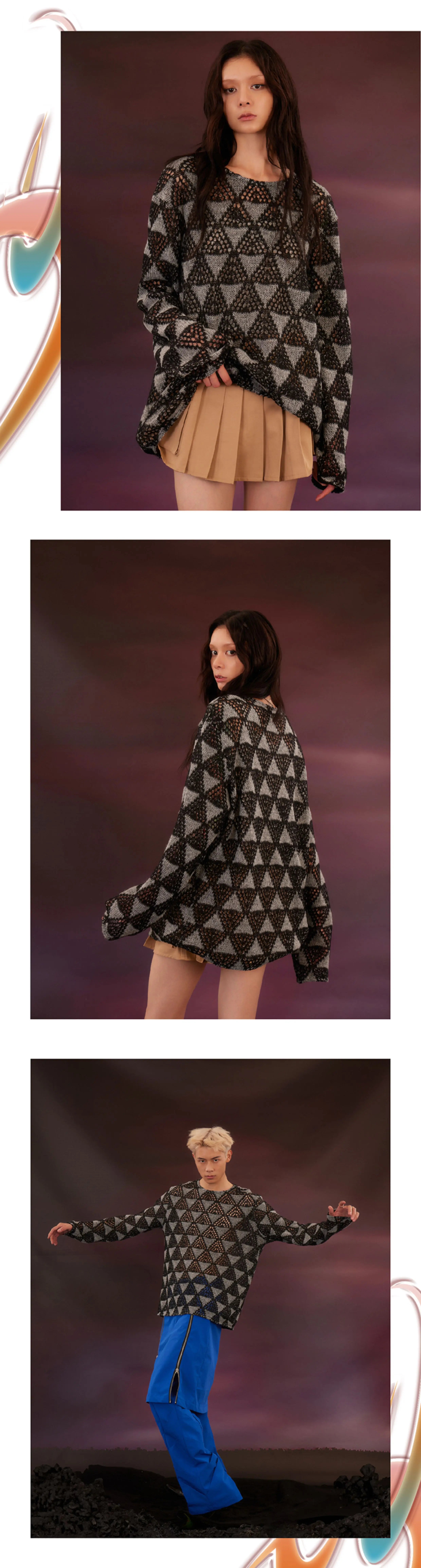 Loose Vintage Triangle Mesh Sweater