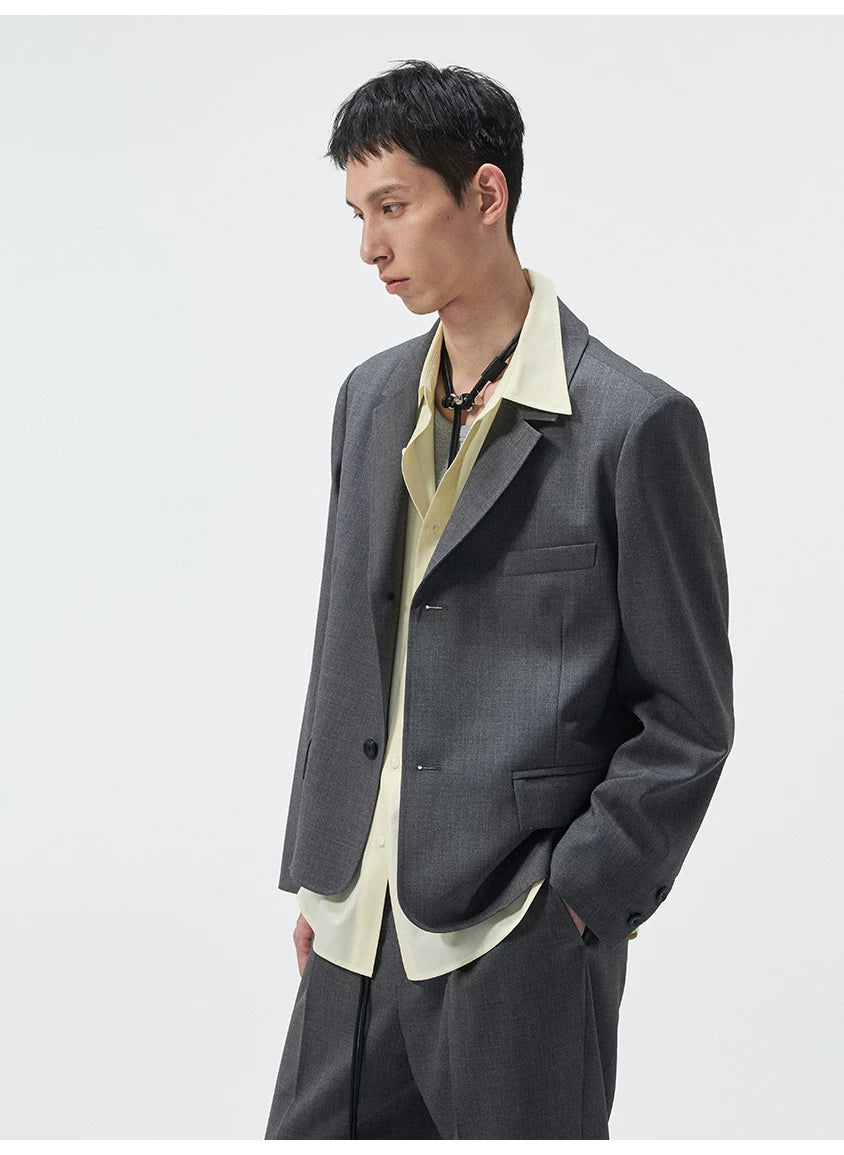 Short Two-Button Merino Wool Blazer