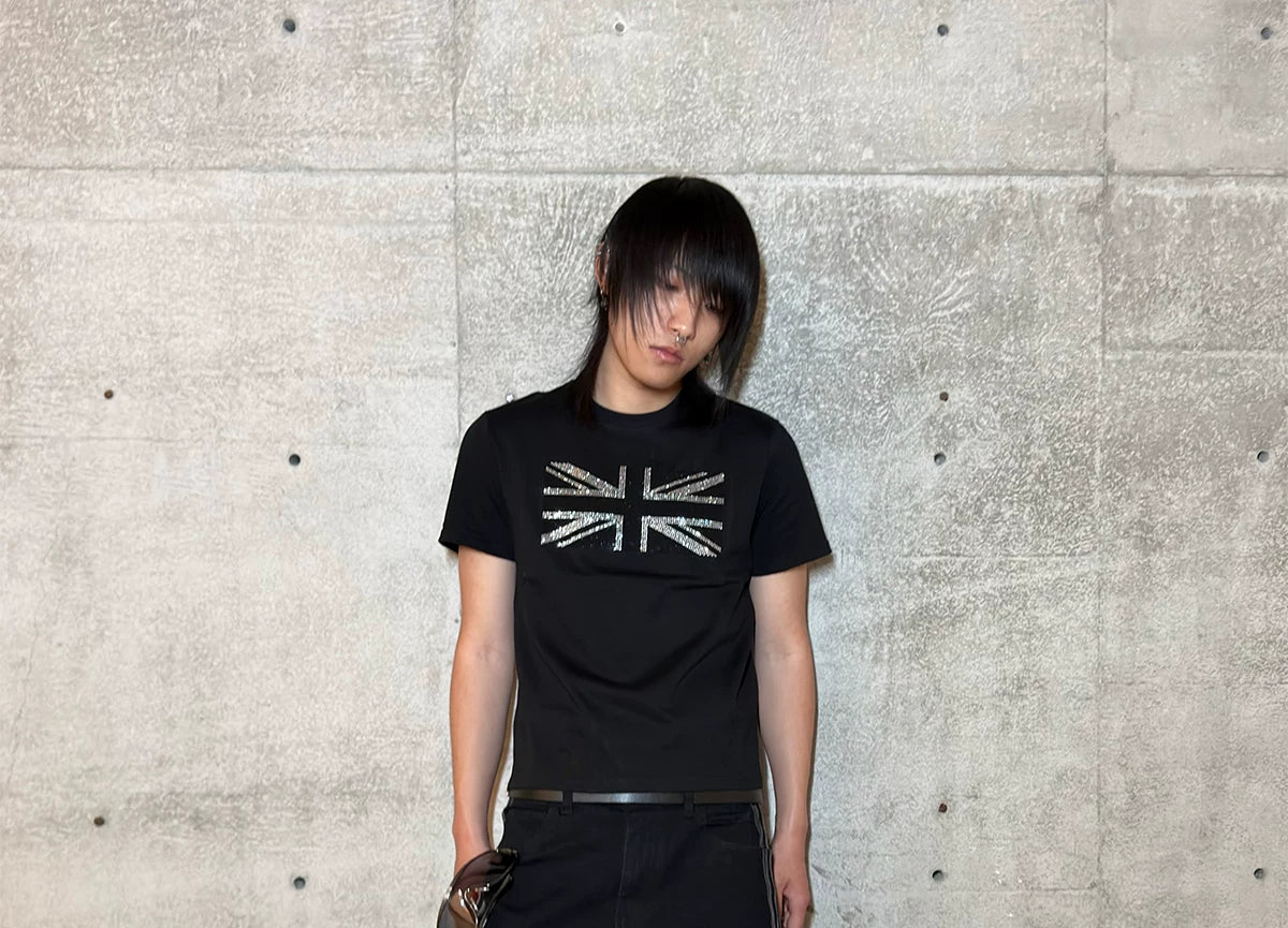 Regular Shoulder Short Sleeve Rhinestone Tees