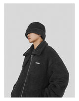 Distressed Black Fleece Bucket Hat