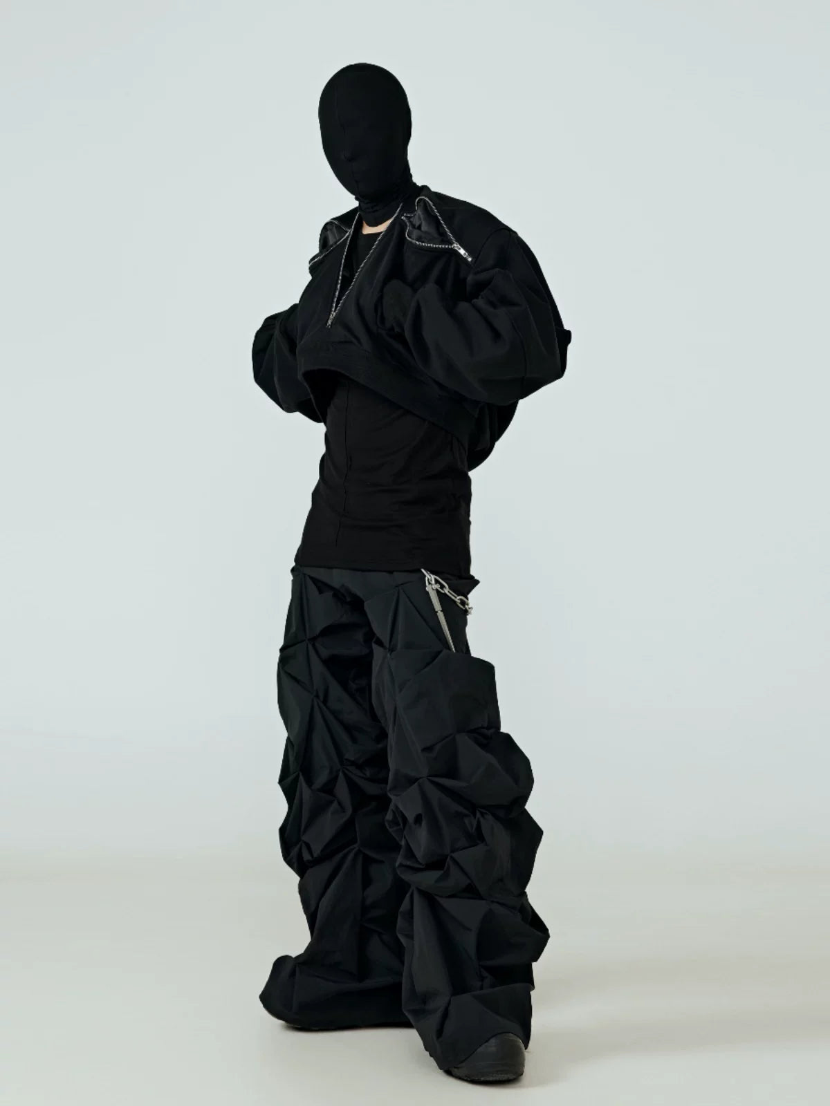 Black Pleated Wide Leg Casual Pants
