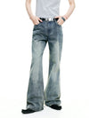 Casual Slub Distressed Flared Denim Pants