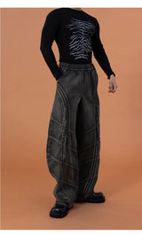 Men's Gray Curved Wide Leg Jeans