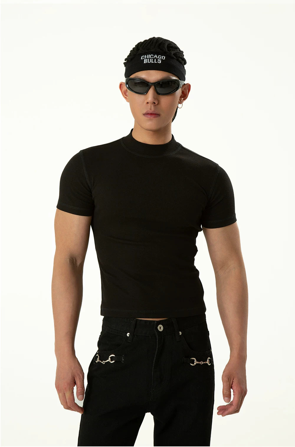 Men's Black Slim Short-sleeved Knit Tees