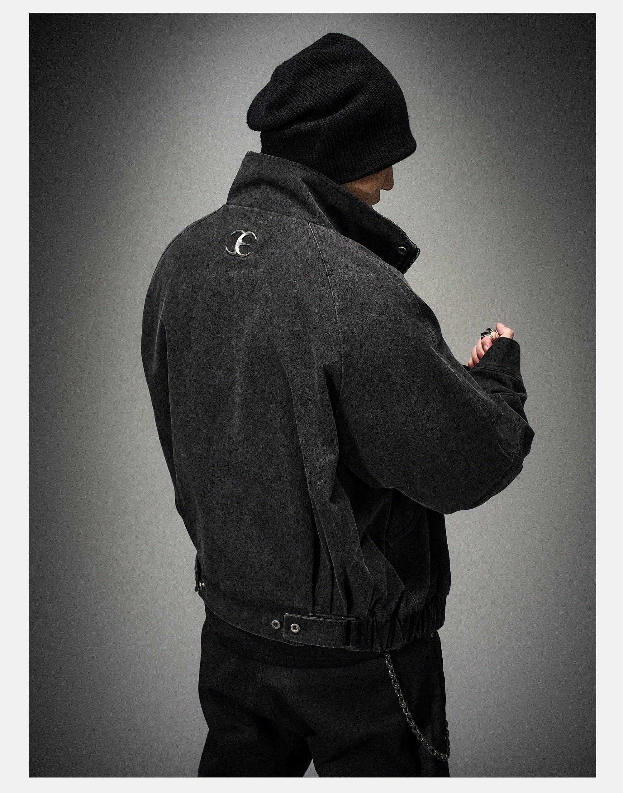 Loose Stand Collar Washed Canvas Coat