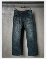 Distressed Washed Blue Straight Leg Jeans