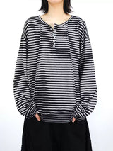 Striped Cutout Neck Long Sleeve Tee